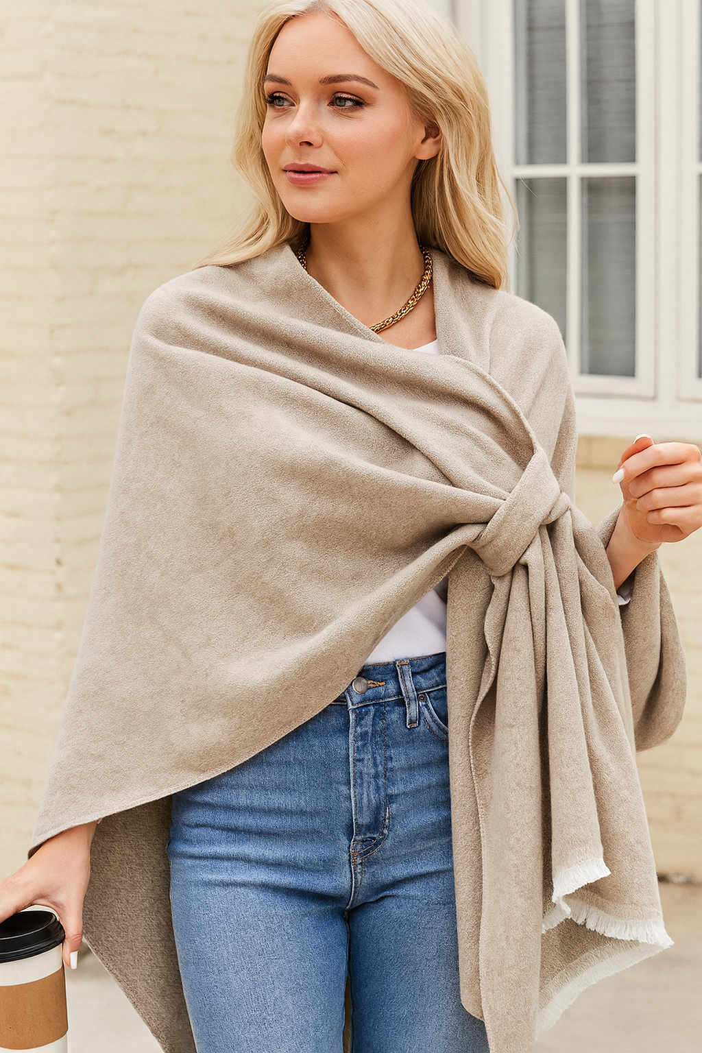 Beige Cross Front Scarf Women's Shawl
