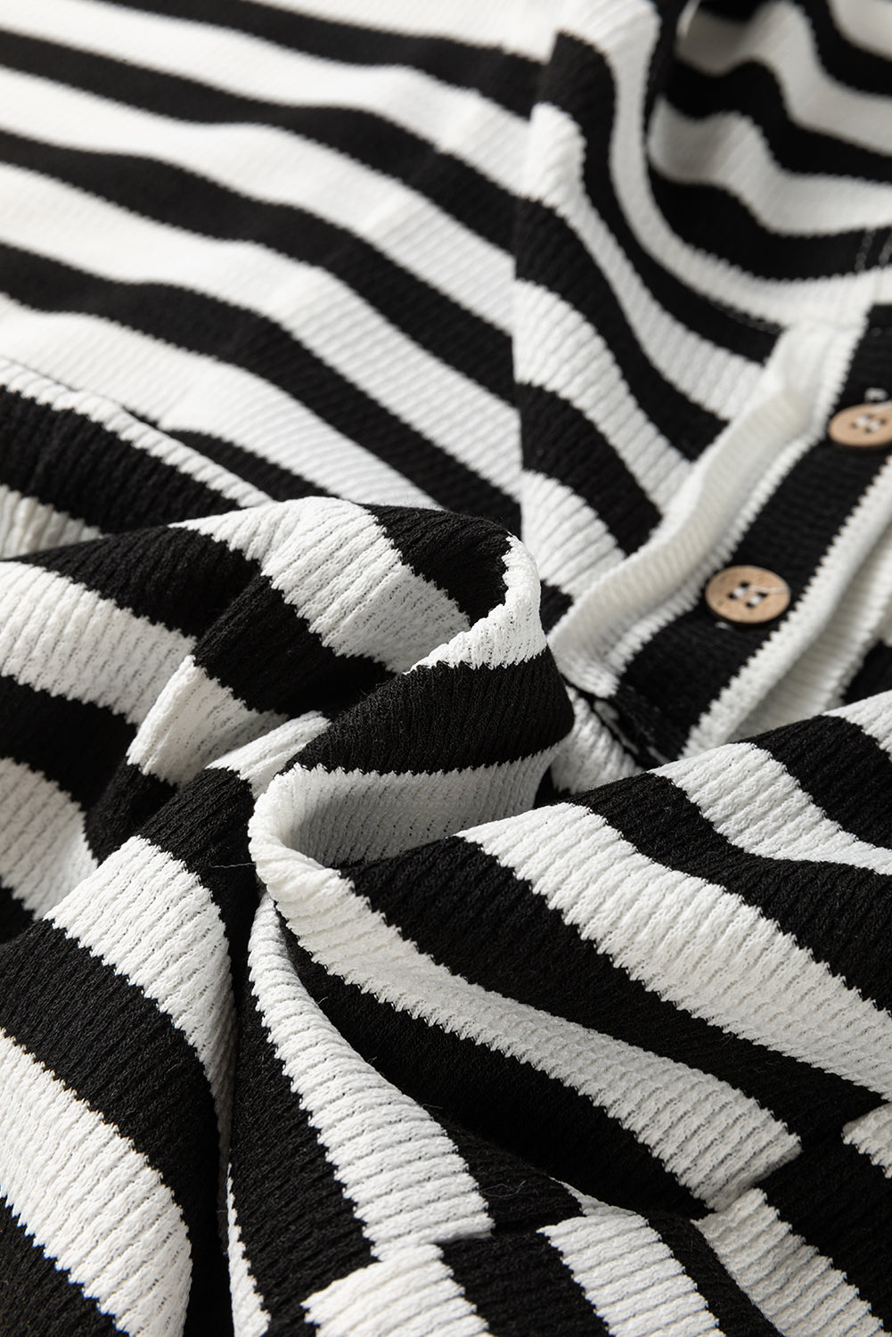 Black white Oversized Striped Henley Buttons Dolman Sleeve Hooded Sweatshirt