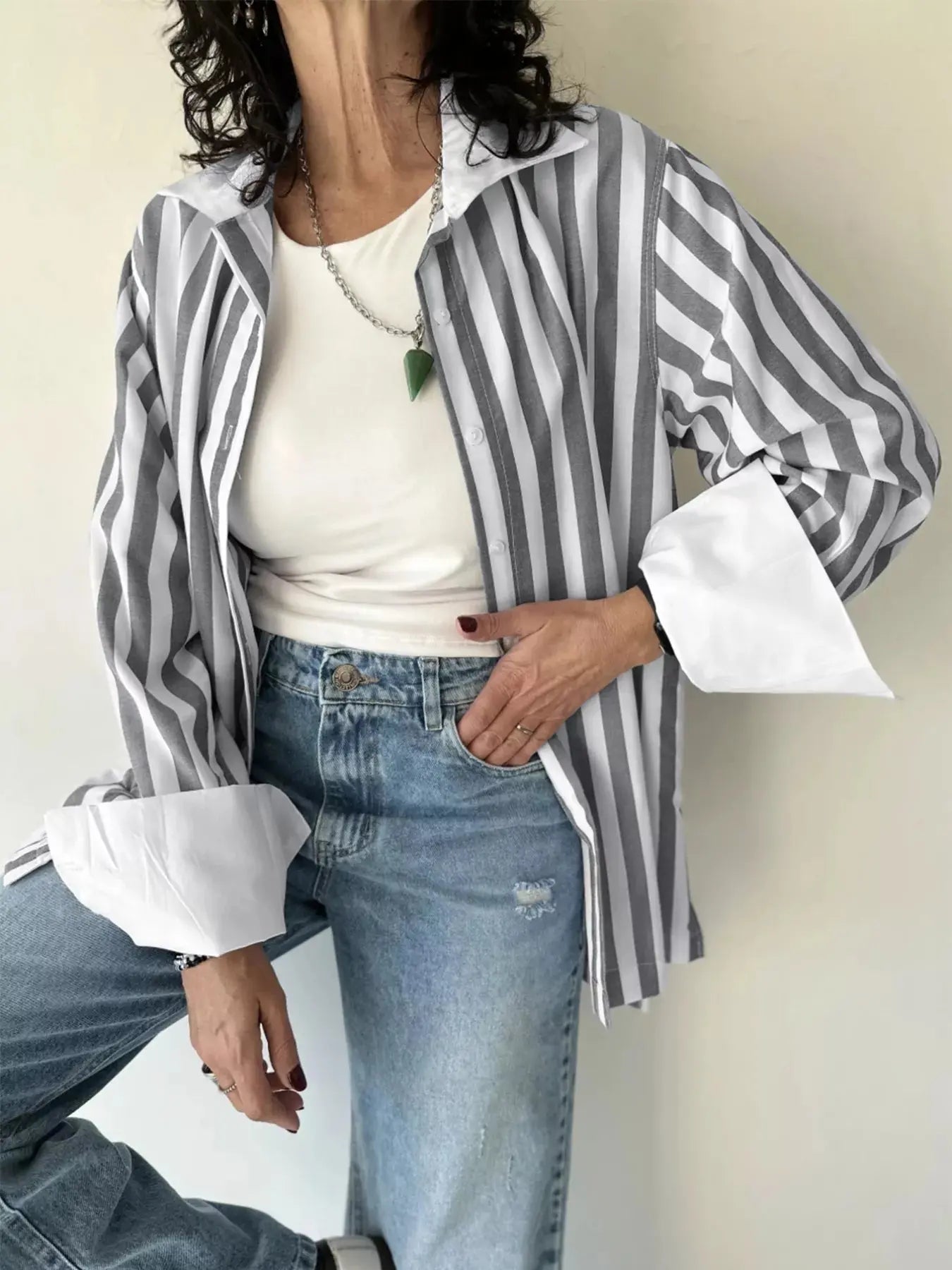 Striped Oversized Button Up Blouse