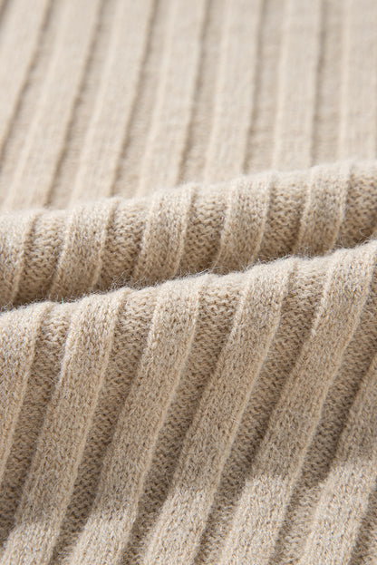 Khaki Cable Knit Colorblock Crew Neck Drop Shoulder Sweater - The Eggy's store