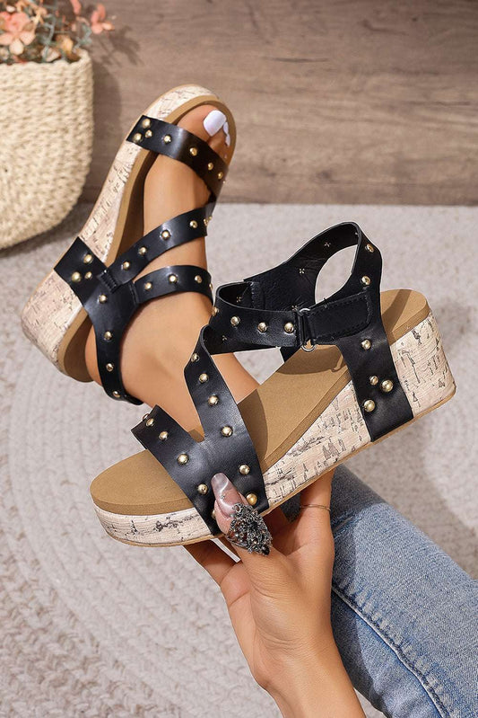 Strappy Leather Wedge Sandals