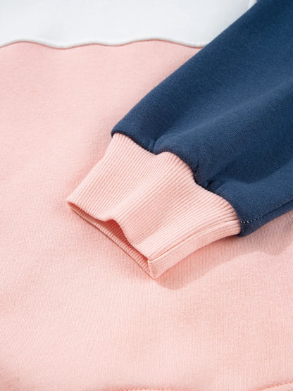 Colorblock Patchwork Half Button Women's  Sweatshirt