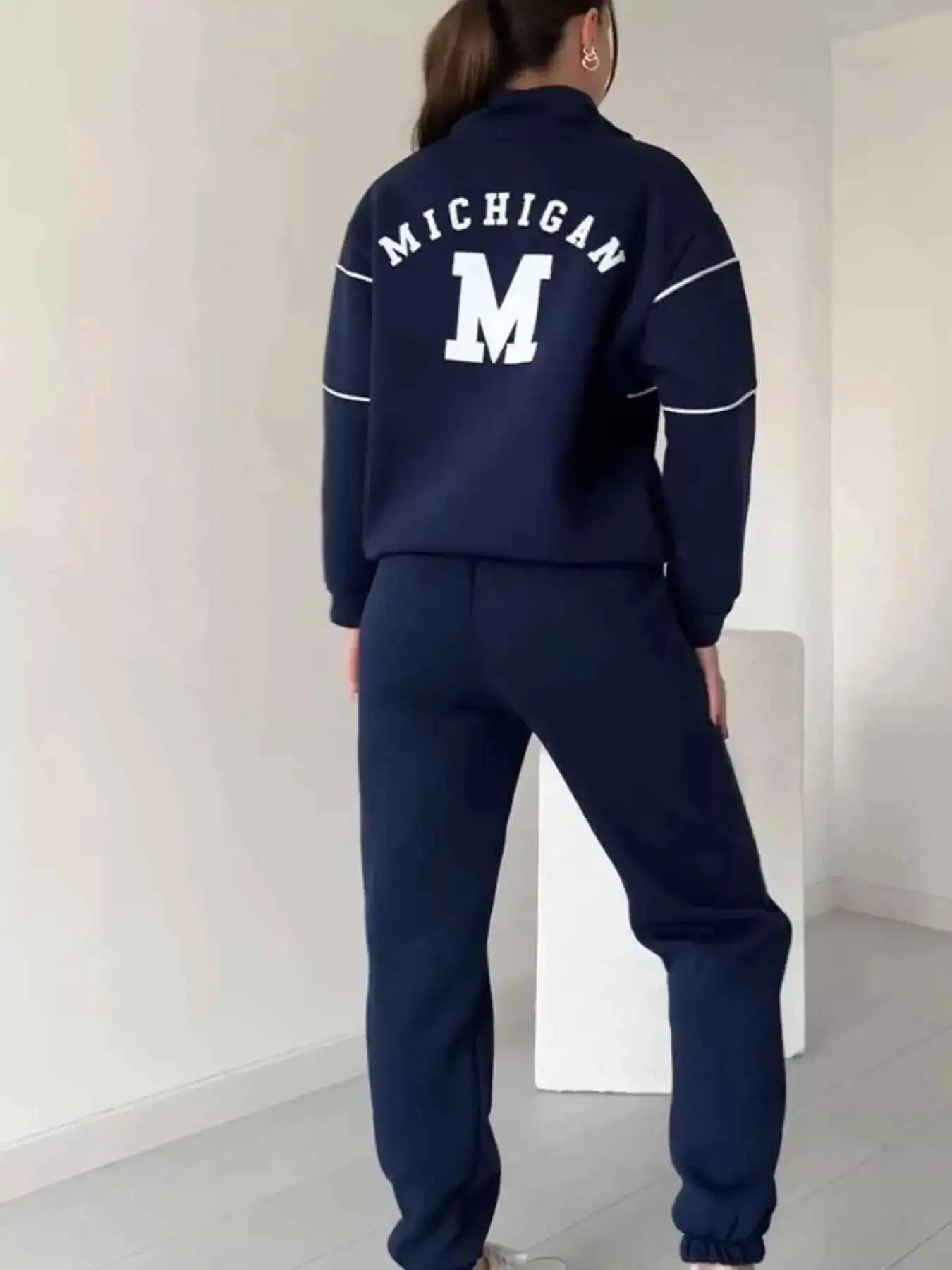 Full Size Striped Quarter Zip Top and Pants Set Plus Size