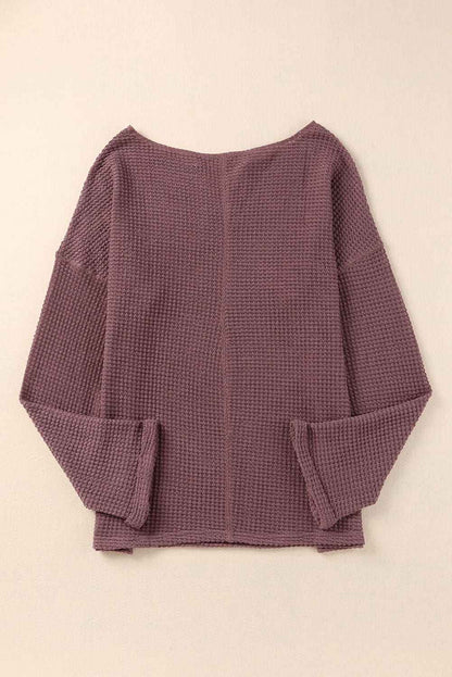 Solid Waffle Knit Long Sleeve Top