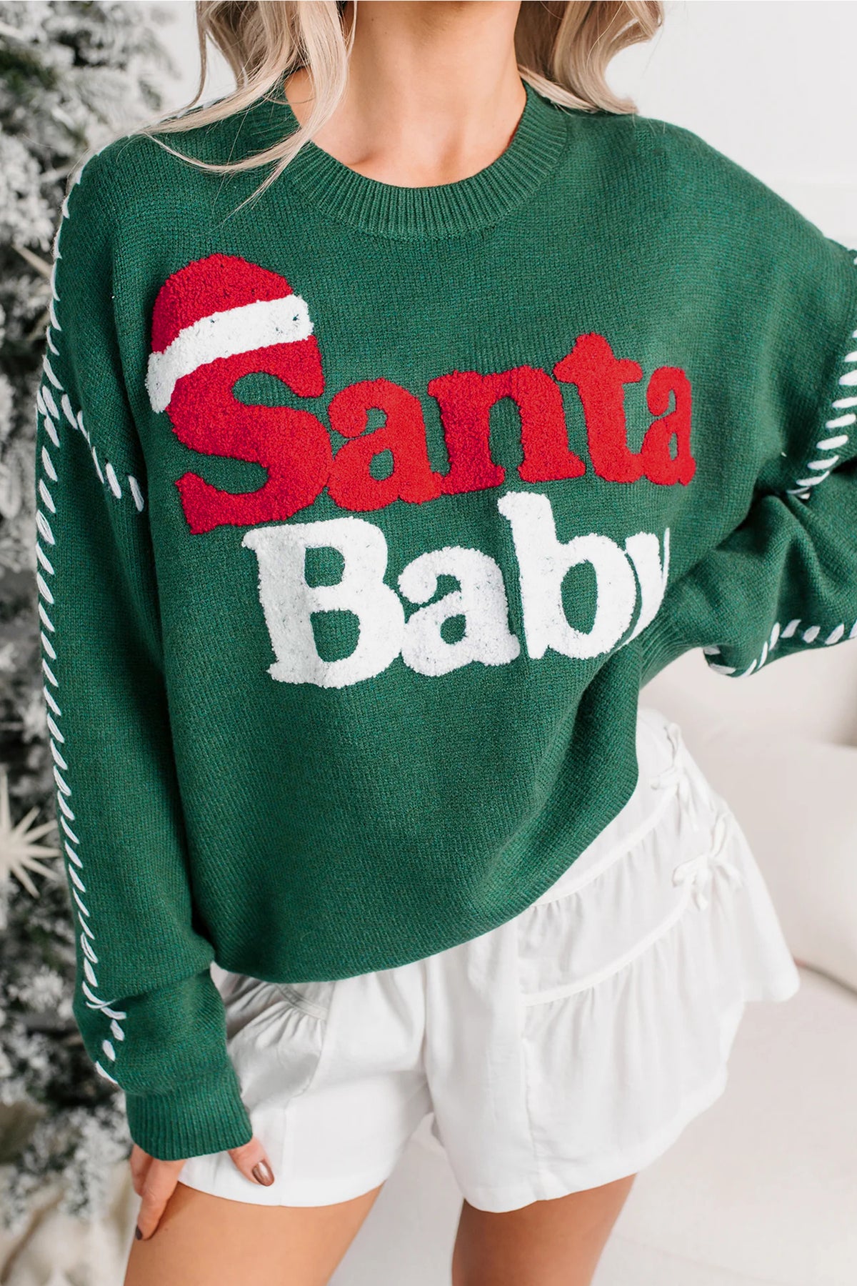 Evergreen Santa Baby Embroidered Christmas Sweater