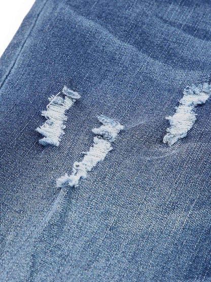 High Waist Distressed Straight Leg Jeans