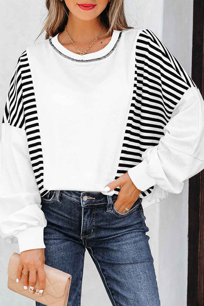 Stripe Colorblock Patchwork Contrast Stitch Sweatshirt