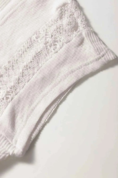 Ribbed Texture Lace Patchwork Short Sleeve Top
