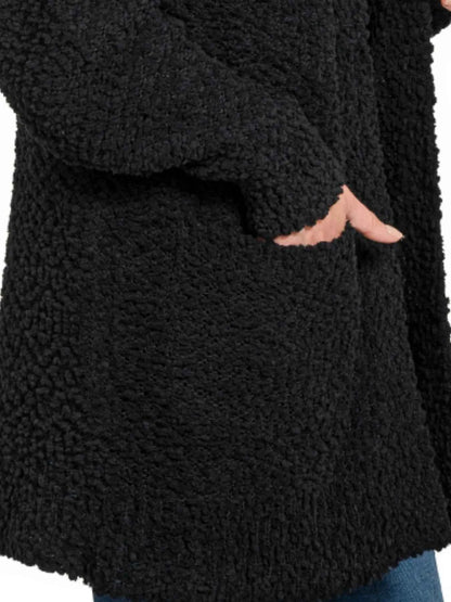 Zenana Long Sleeve Popcorn Sweater Cardigan with Pockets