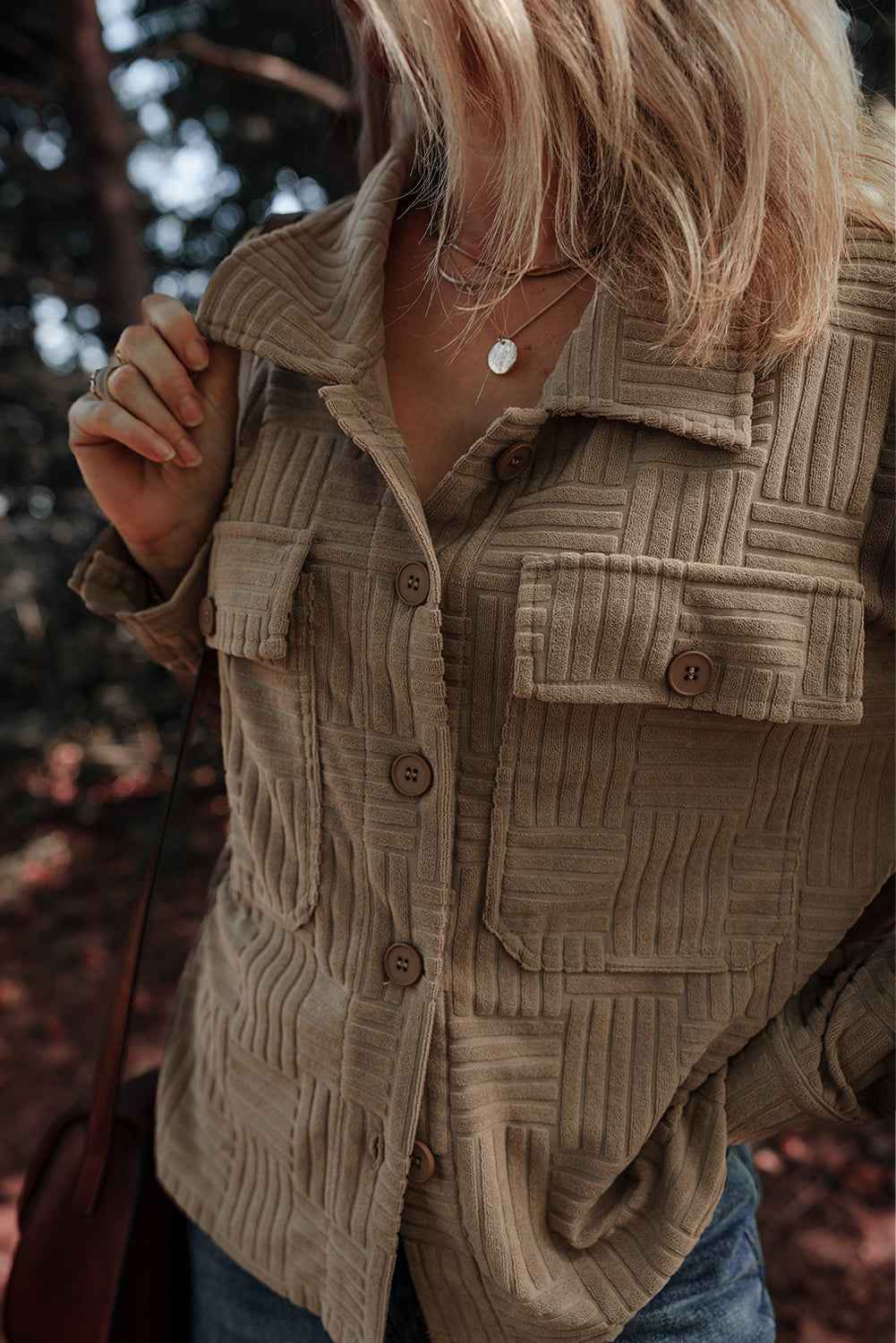 Textured Button-Up Chest Pocket Shacket
