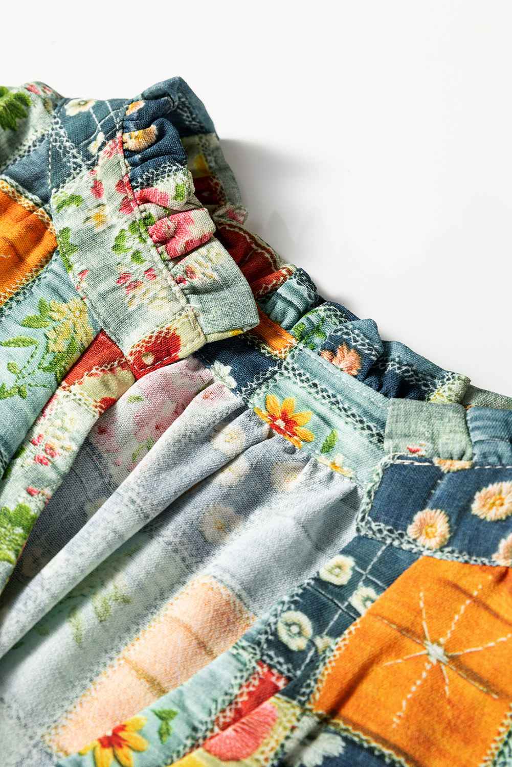 Floral Half Placket Collared V-Neck Blouse