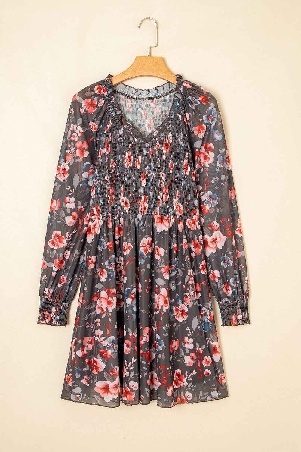 Floral Mesh Long Sleeve Mini Dress
