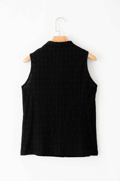 Sea Green Textured Split V Neck Sleeveless Shirt