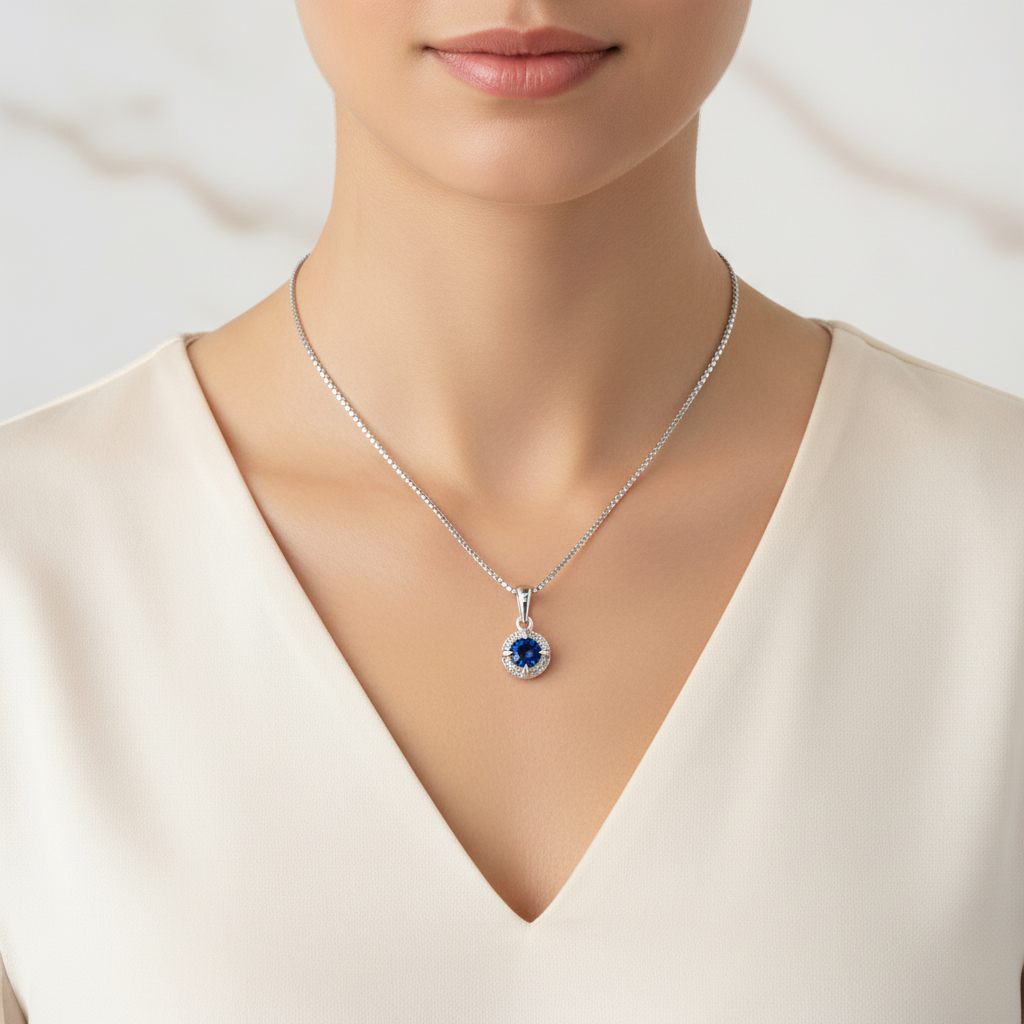 .925 Sterling Silver 3/4 Cttw Treated Blue Diamond Solitaire 18" Milgrain Pendant Necklace (Blue Color, I1-I2 Clarity)