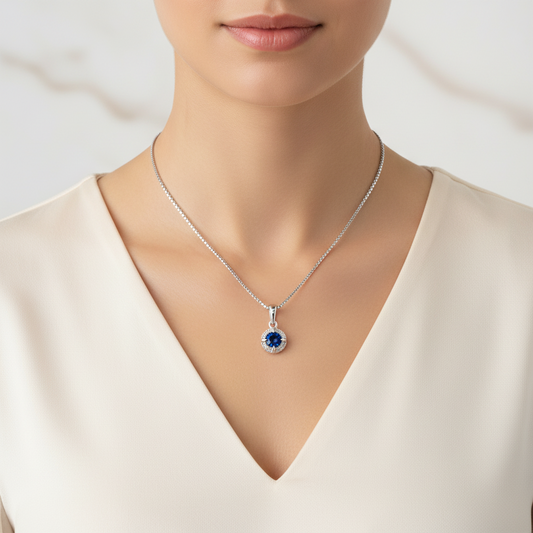 .925 Sterling Silver 3/4 Cttw Treated Blue Diamond Solitaire 18" Milgrain Pendant Necklace (Blue Color, I1-I2 Clarity)
