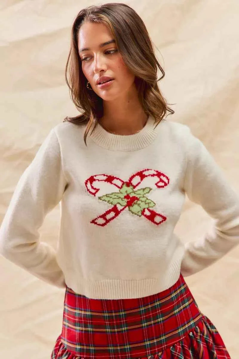 SO ME Christmas Candy Cone Cropped Sweater