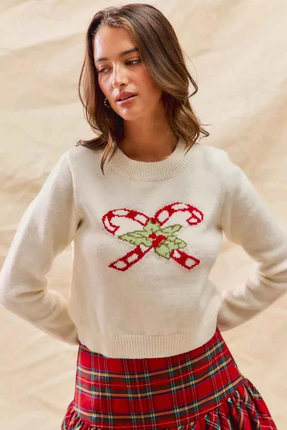 SO ME Christmas Candy Cone Cropped Sweater