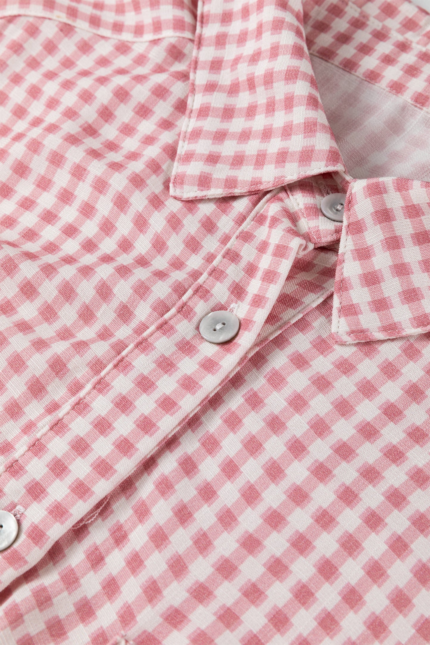 Pink Plaid Half Sleeve Ruffle Hem Button Down Blouse