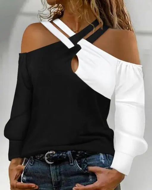 Color-Block Long-Sleeved Women's Casual Women's Blouse