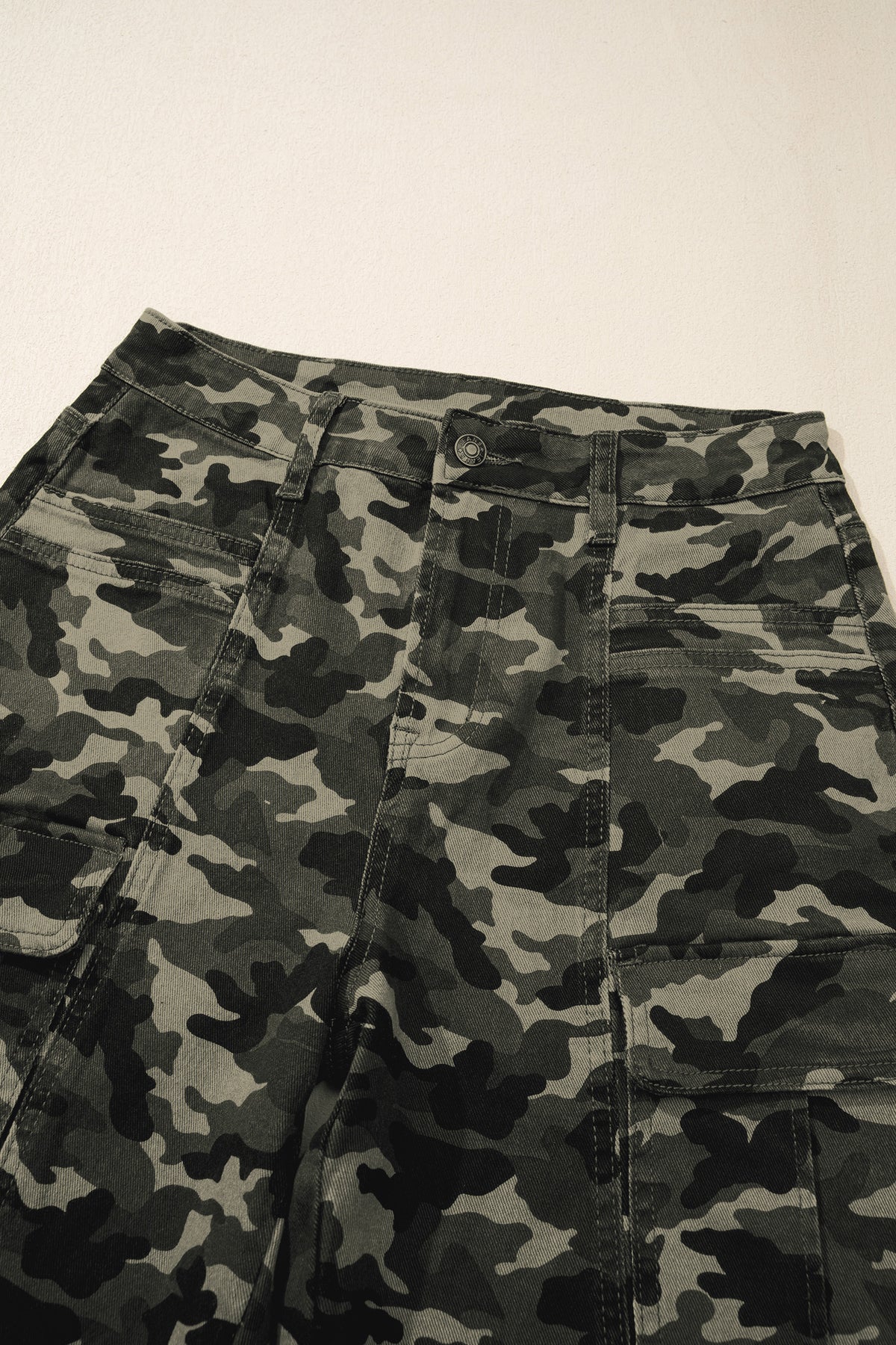 Green Camouflage Print Multi Pocketed Womens Denim Pants