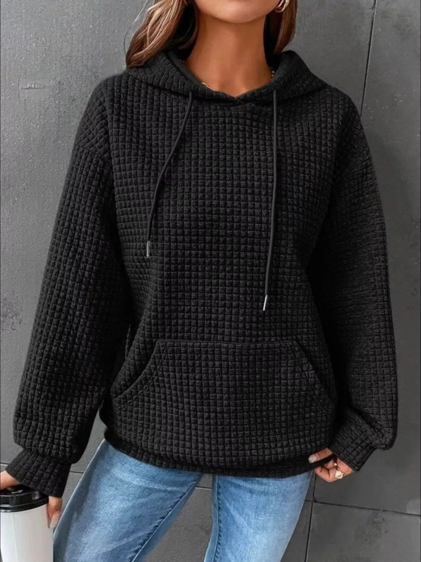Waffle Knit Hoodie Women's Sweatshirt