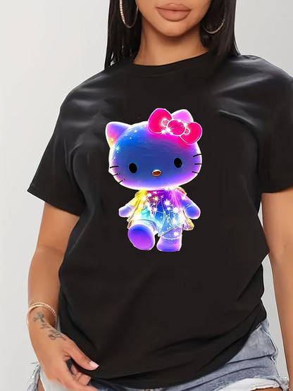 Cute  Hello Kitty Neon Glow Graphic Women's T-shirt