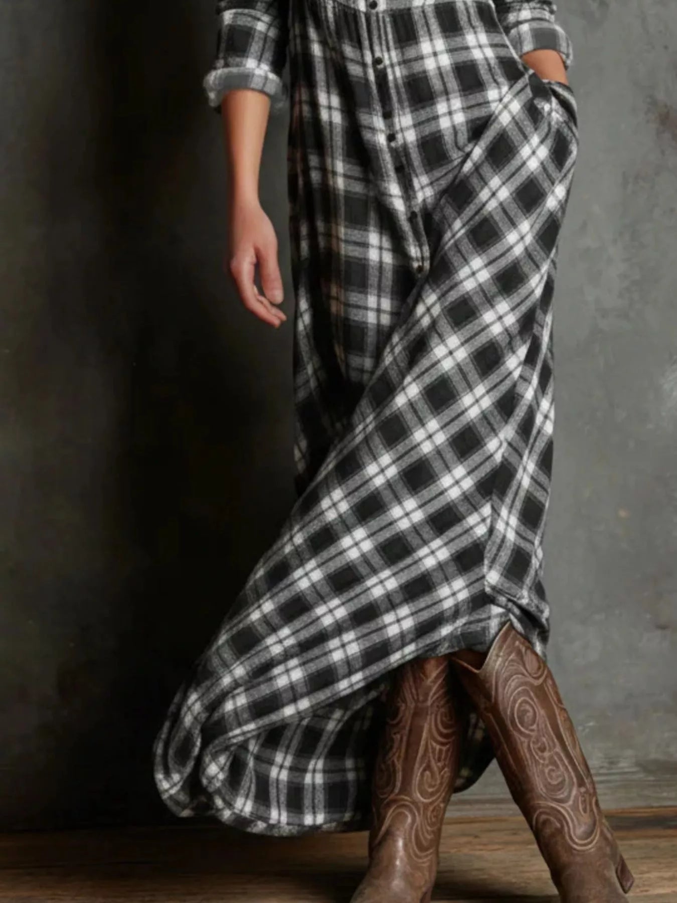 Plus Size Plaid Button-Down Maxi Dress