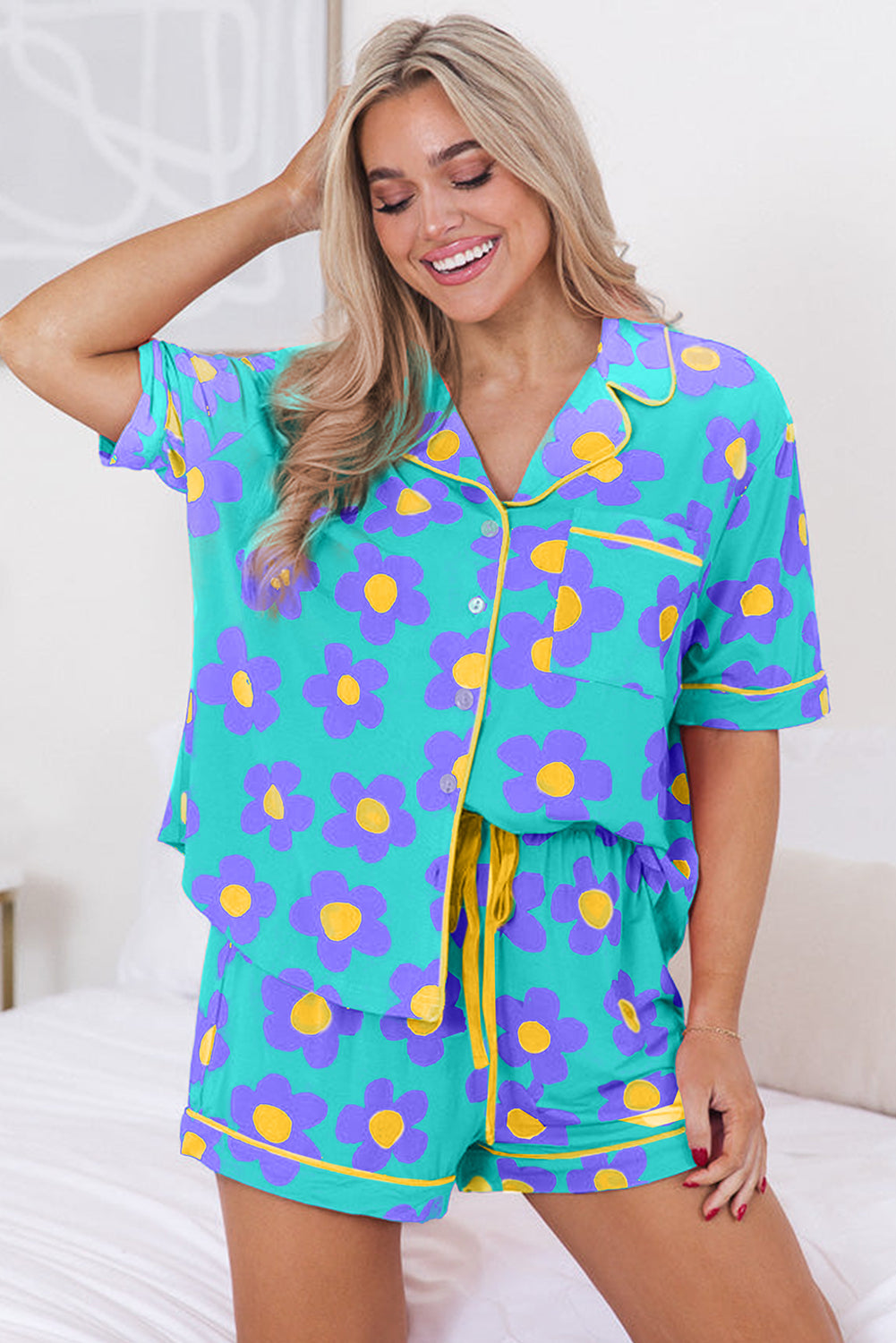 Floral Print Short Sleeve Pajama Set