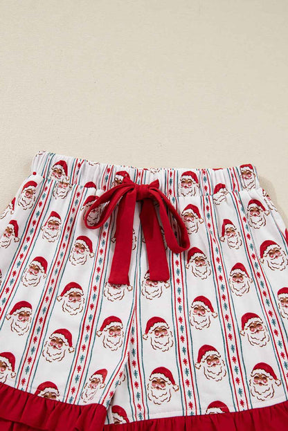 Christmas Santa Claus Ruffle Trim Pajama Set