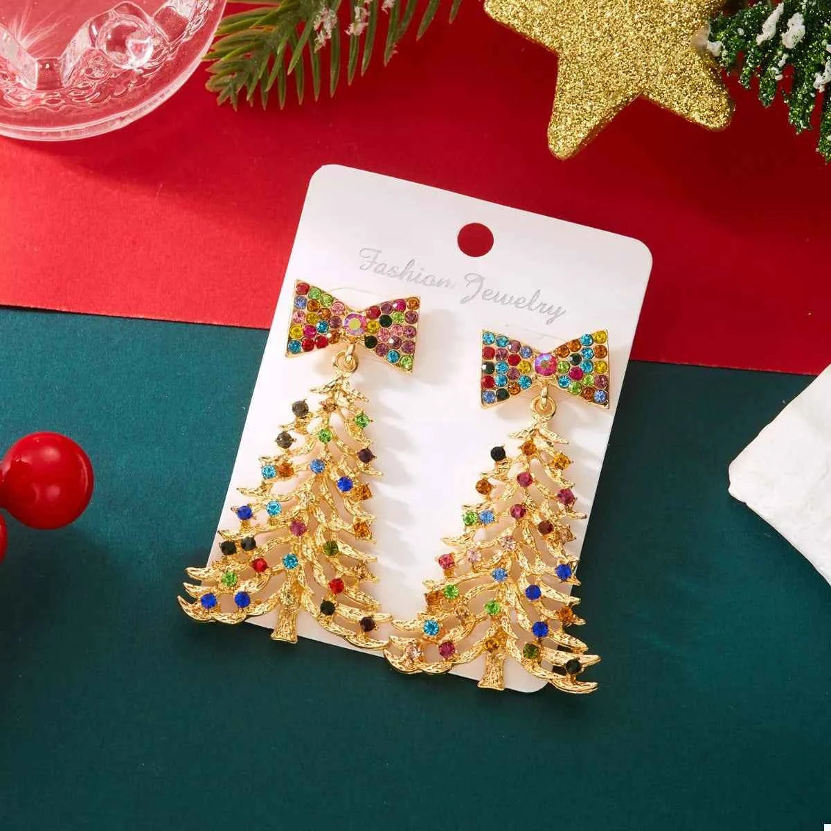 Christmas Tree Bow Drop Earrings