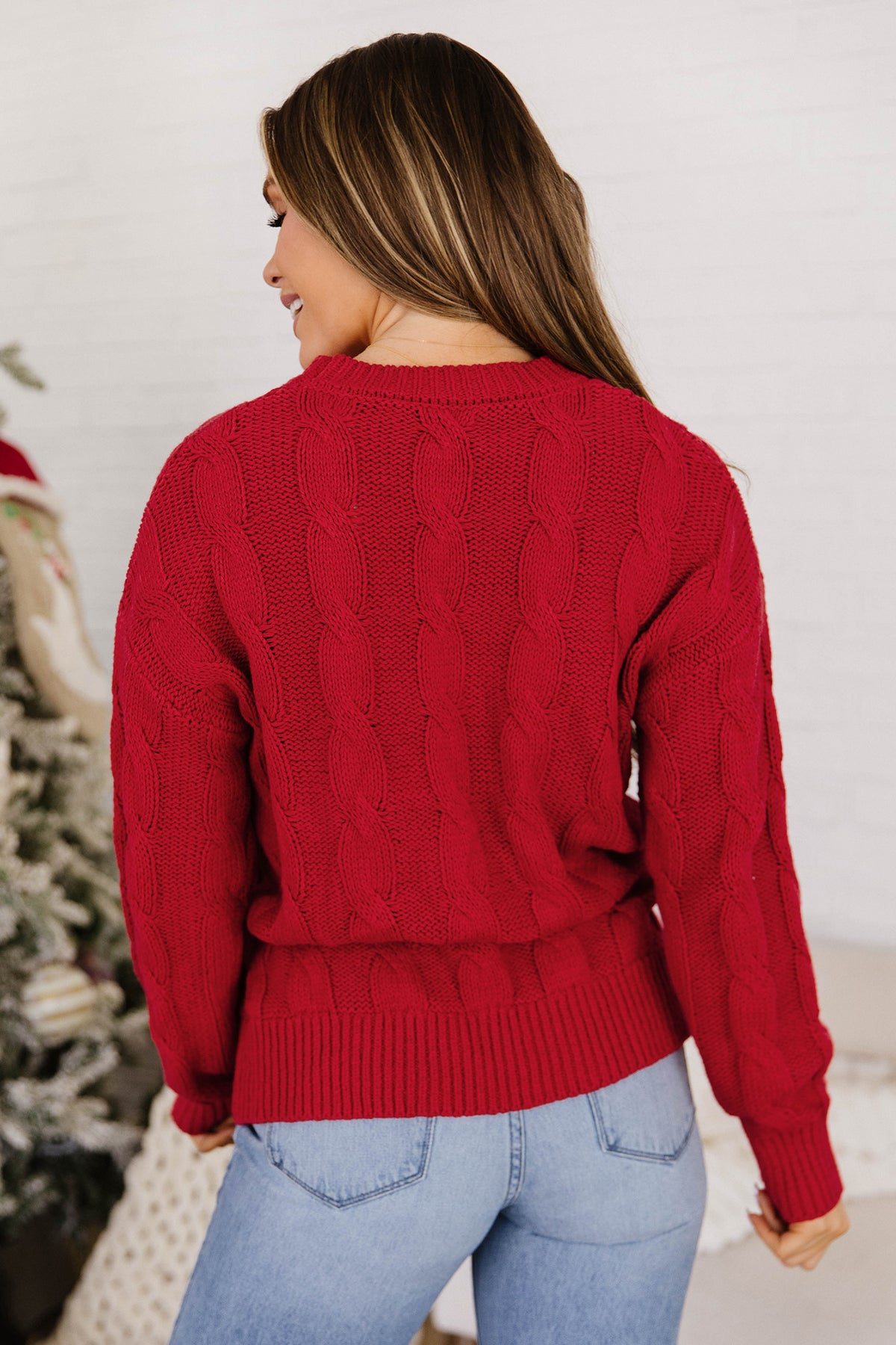 Fiery Red Fa La La Cable Knit Christmas Sweater
