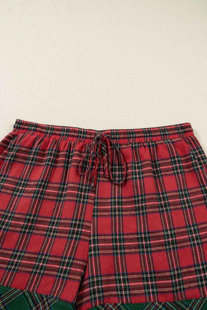 Plus Size Christmas Plaid Shirt and Shorts Pajama Set