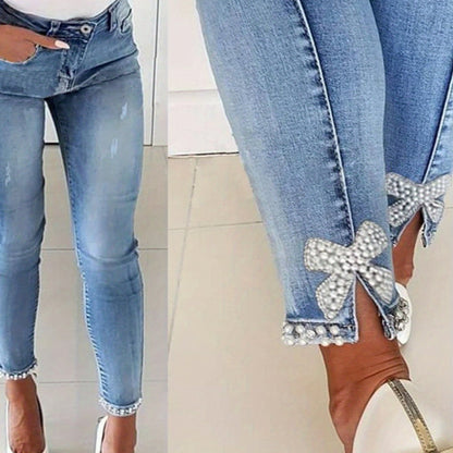 Skinny Split Hem with Floral Flair Women's Jeans