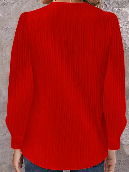 Plus Size Chic V-Neck Blouse with Decorative Buttons