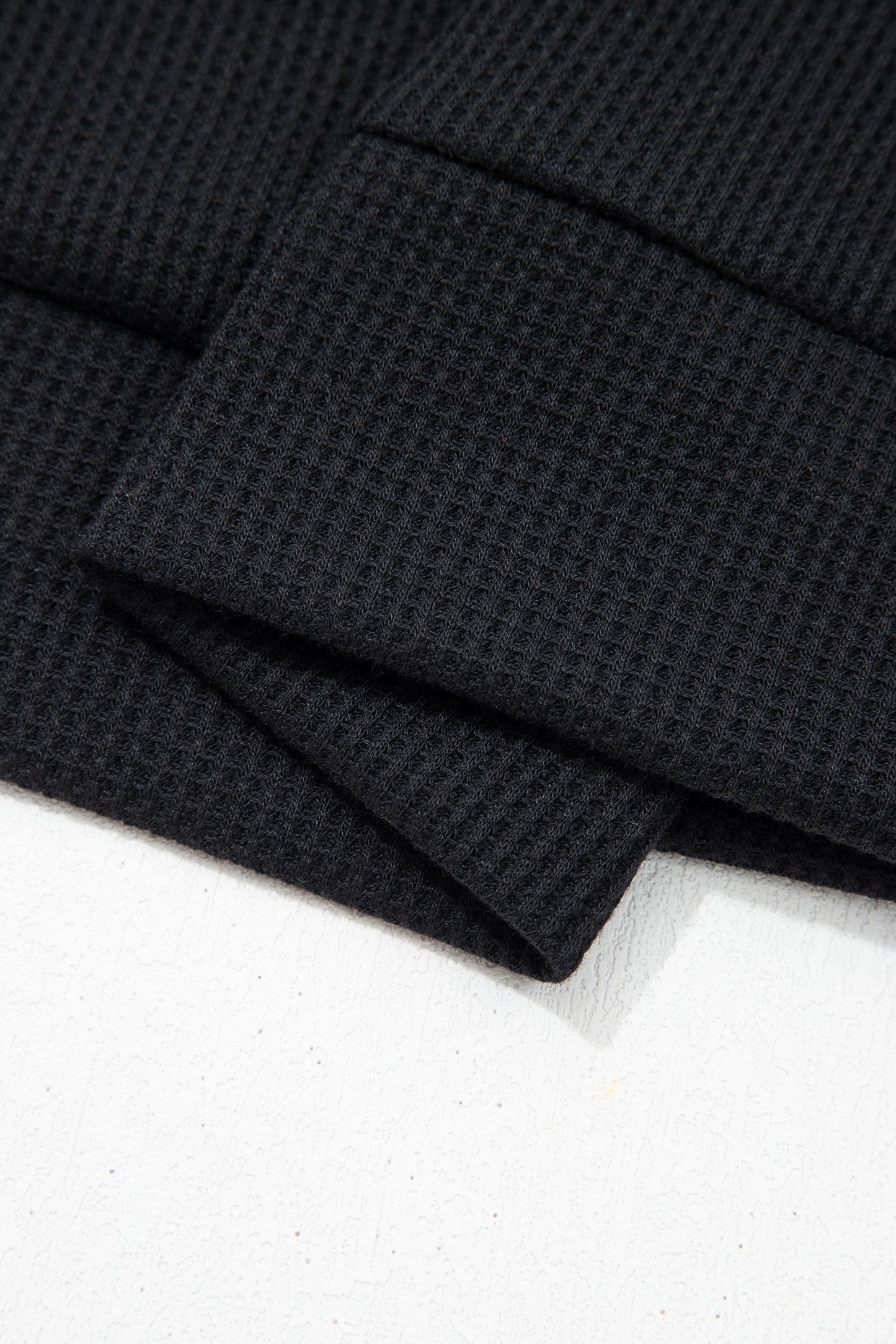 Waffle Knit Polo Top with Denim Trim