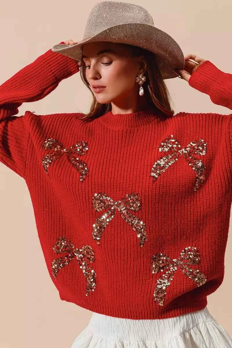 SO ME All Over Ribbon Sequins Christmas Holiday Sweater