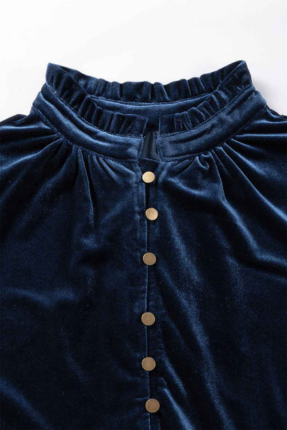 Velvet Frilled Neck Buttoned Top