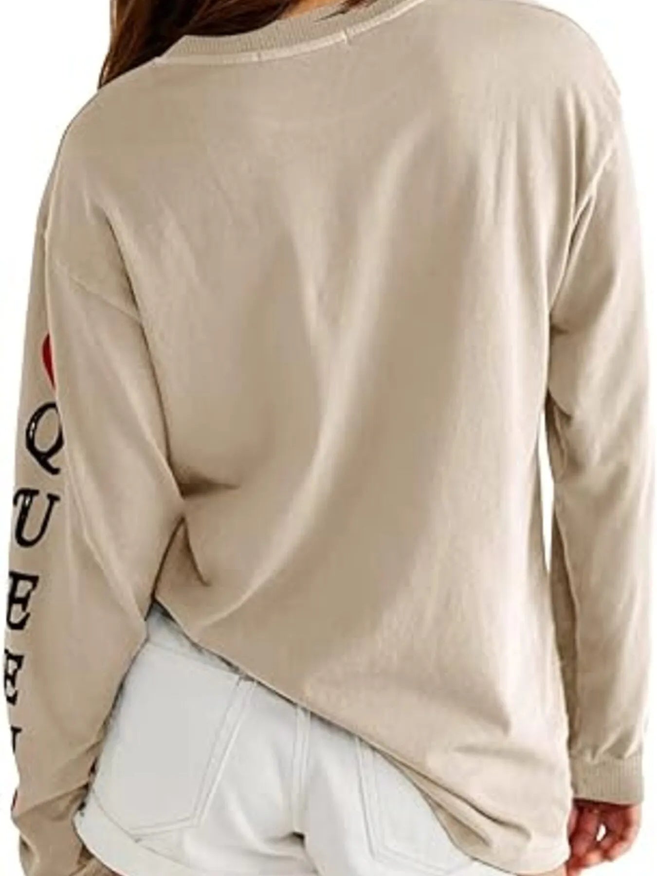 Queen of Hearts Playing Card Graphic Round Neck Sweatshirt