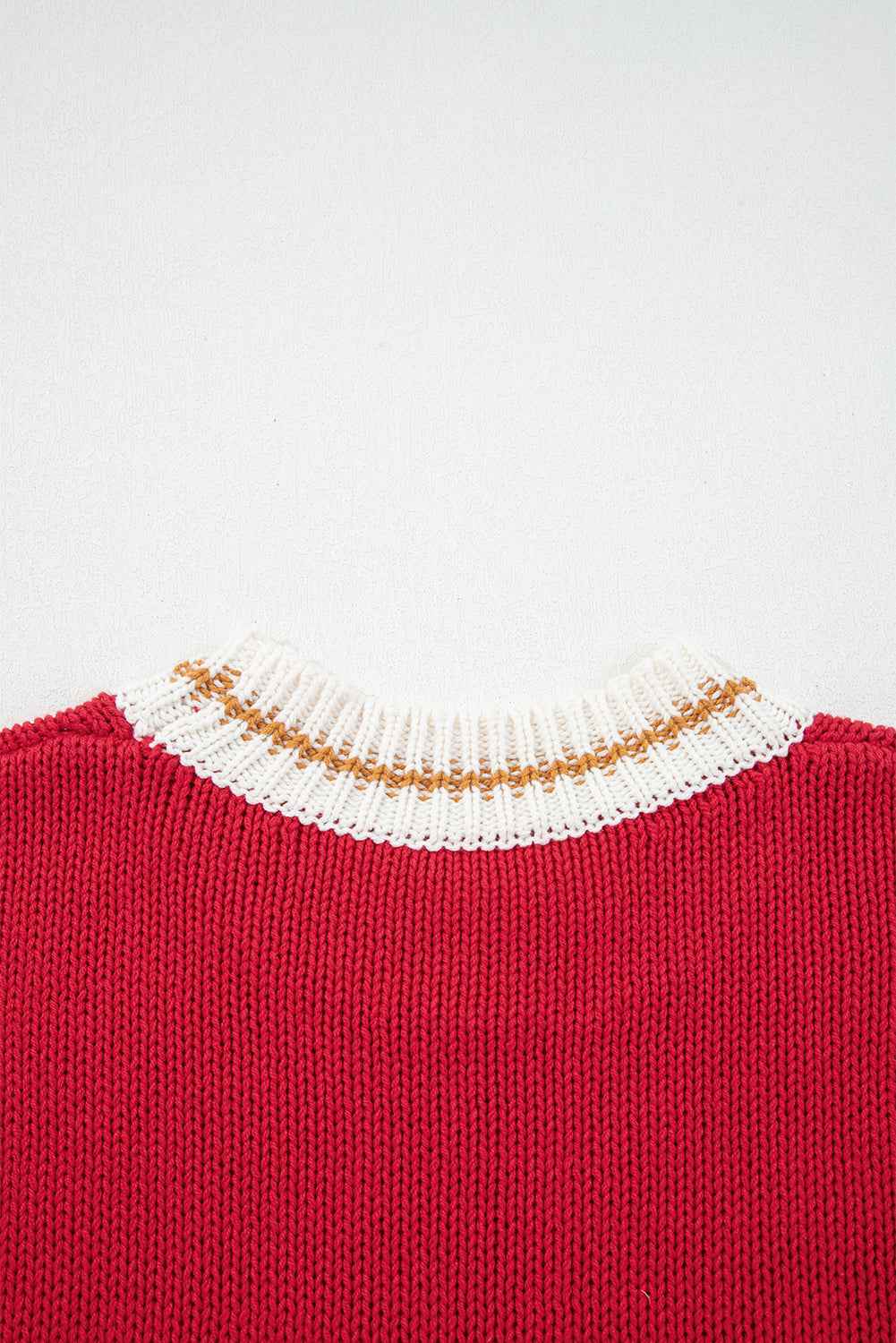 Fiery Red Merry Pattern Colorblock Edge Drop Shoulder Cozy Sweater