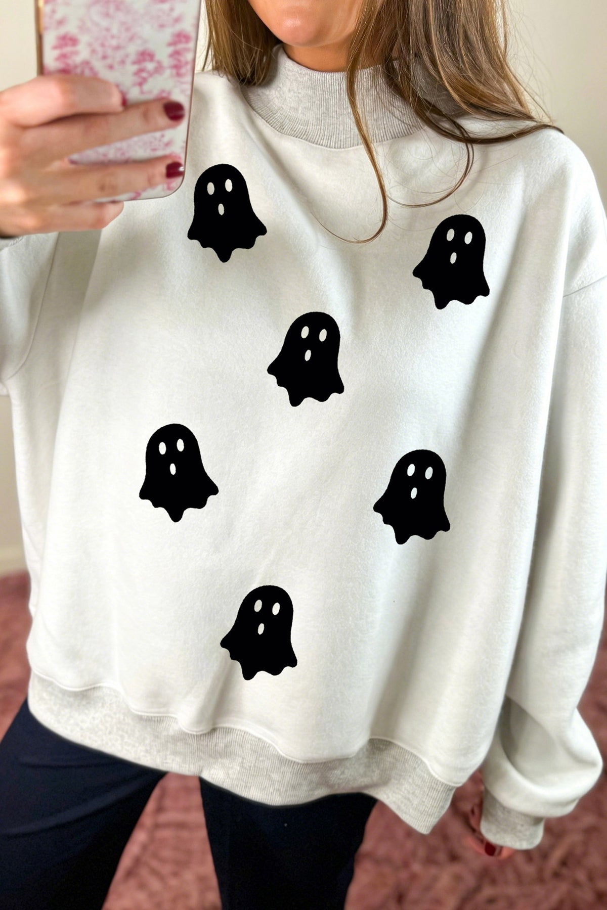 Light Grey Halloween Boo Ghost Reversible Sweatshirt