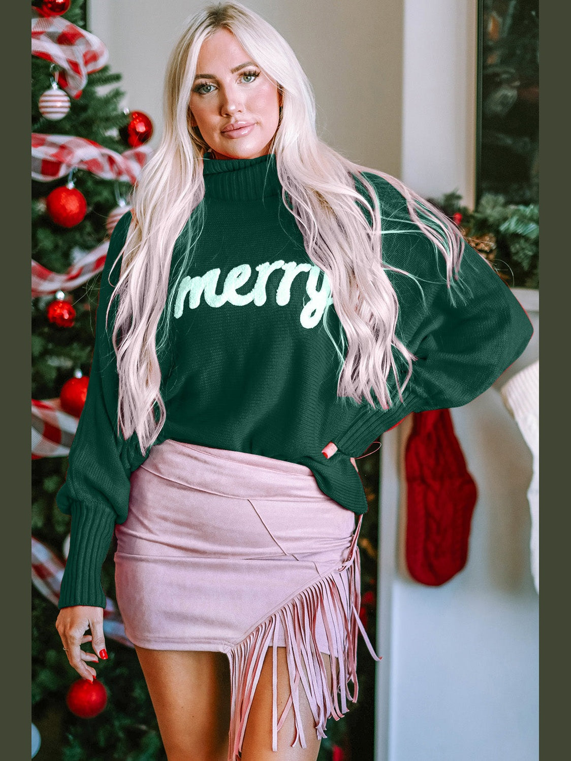 Double Take Full Size Merry Christmas Turtleneck Long Sleeve Sweater