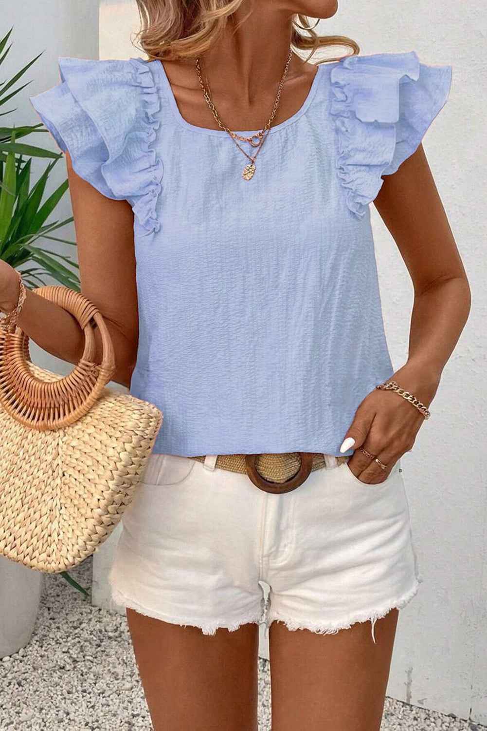 Beige Textured Bow Frilled Ruffle Sleeve Blouse