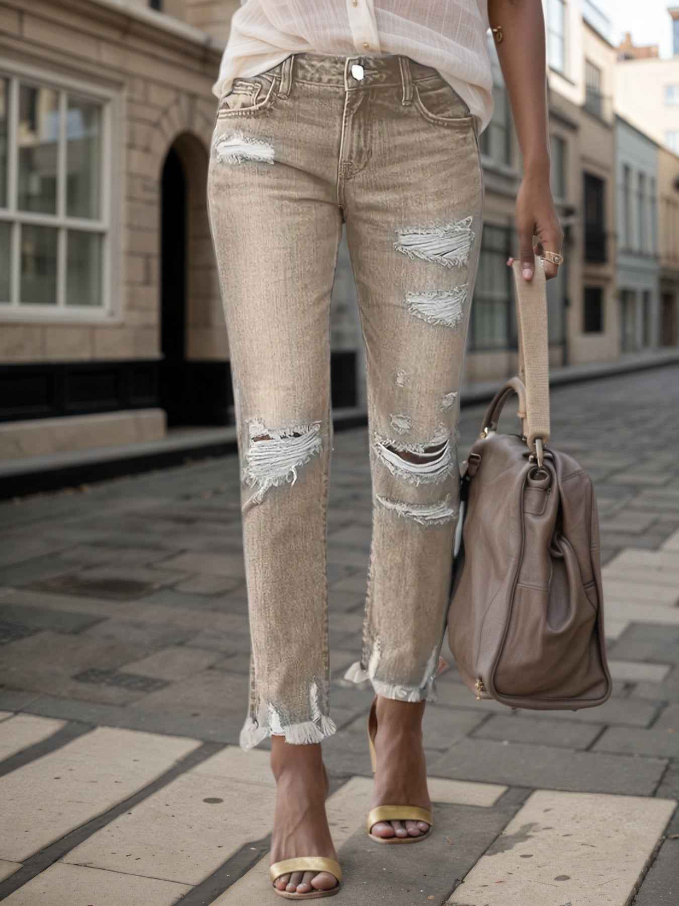 New Women's Fashion Ripped Plus-sized Jeans, Straight And Slim 9-inch Jeans, Retro And Comfortable Jeans, Suitable For All Occasions, Plus-sized Women's Denim Clothing