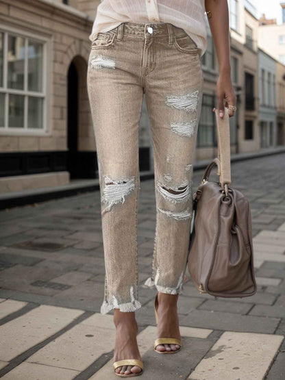 New Women's Fashion Ripped Plus-sized Jeans, Straight And Slim 9-inch Jeans, Retro And Comfortable Jeans, Suitable For All Occasions, Plus-sized Women's Denim Clothing