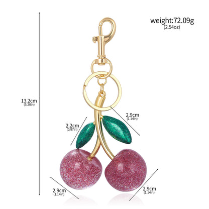 A Pair Of Red Cherry Crystal Glitter Keychain - The Eggy's store