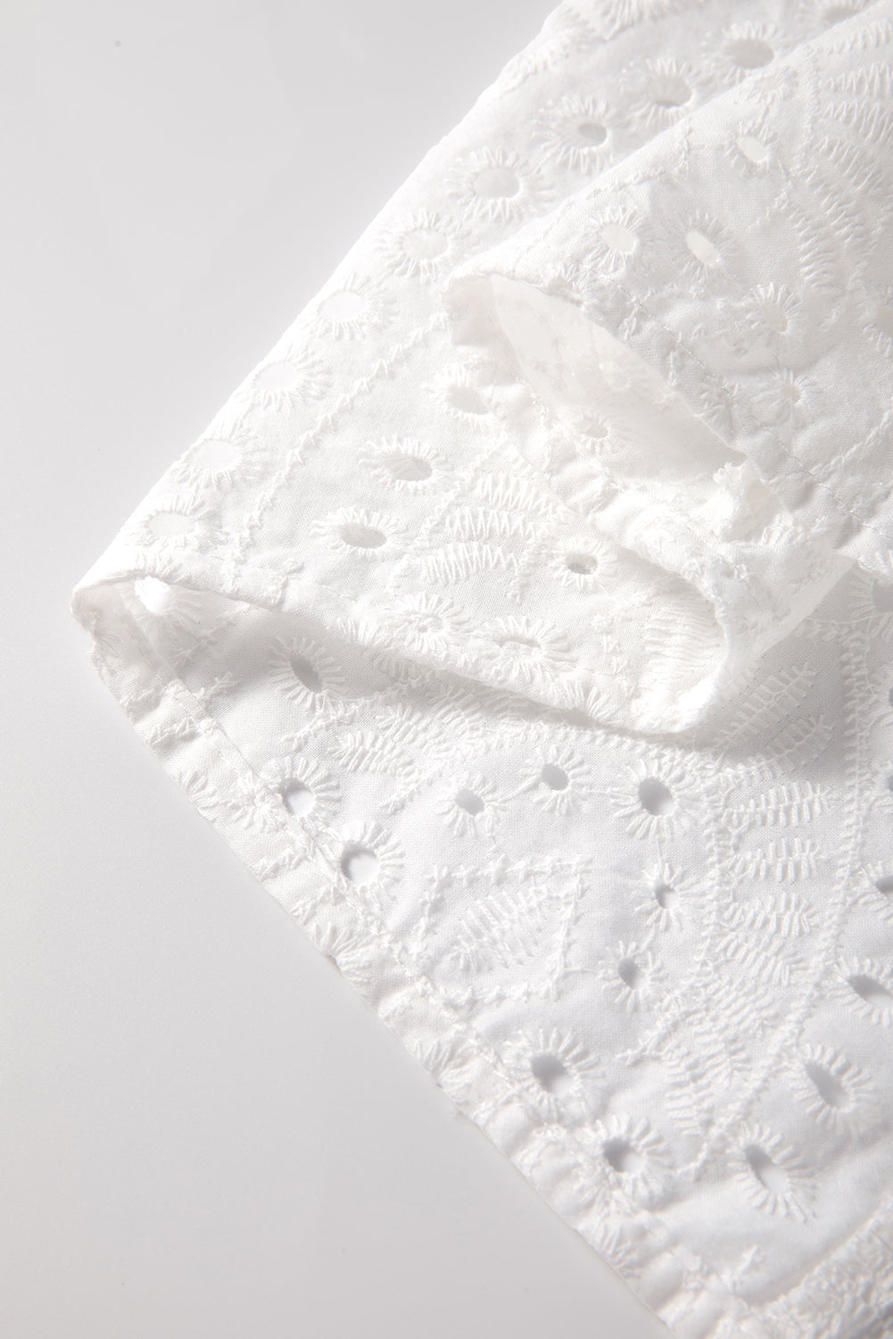 White Eyelet Embroidered Puff Sleeve V Neck Blouse - The Eggy's store