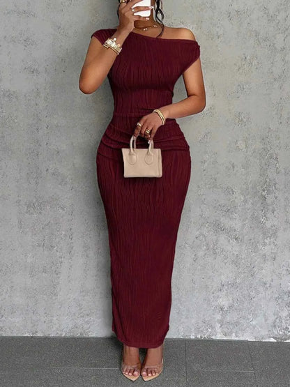 Sculpted Chic One-Shoulder Textured Maxi Dress