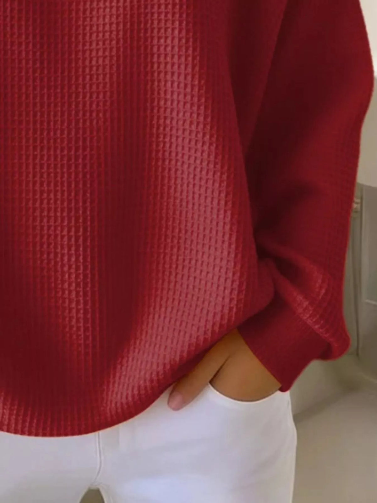 Waffle Knit Button Detail Pullover