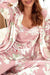 Pink Floral Print Tank Camisole Top with Pants and Belted Robe Pajama Set