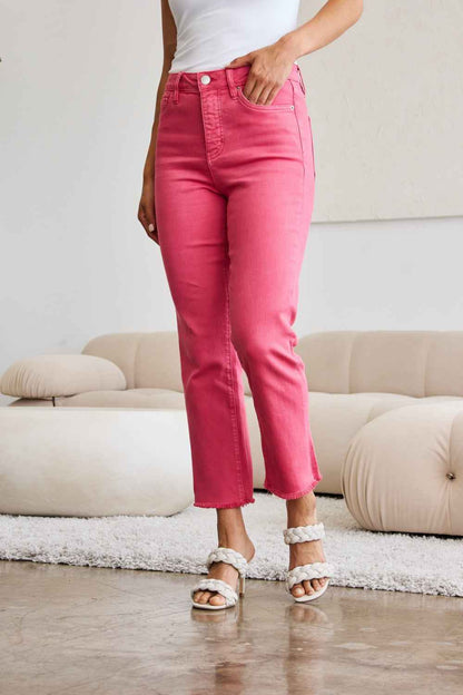 RFM Crop Dylan Full Size Tummy Control High Waist Raw Hem Jeans